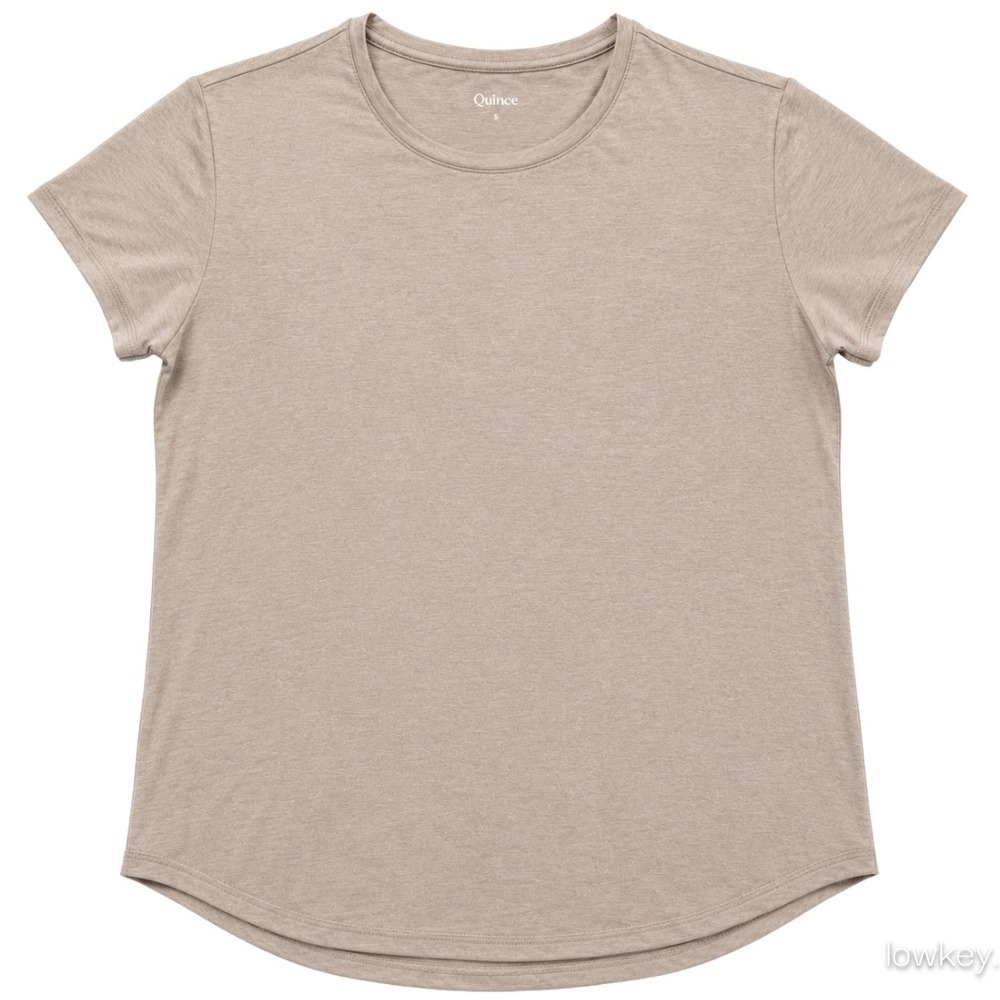 Quince Womens Performance Short Sleeve Tee Heathered Taupe Crew Neck Size S